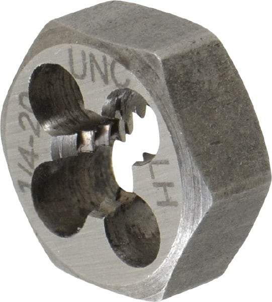 Interstate - 1/4-20 UNC Thread, 19/32" Hex, Left Hand Thread, Hex Rethreading Die - Carbon Steel, 1/4" Thick - Exact Tool & Supply