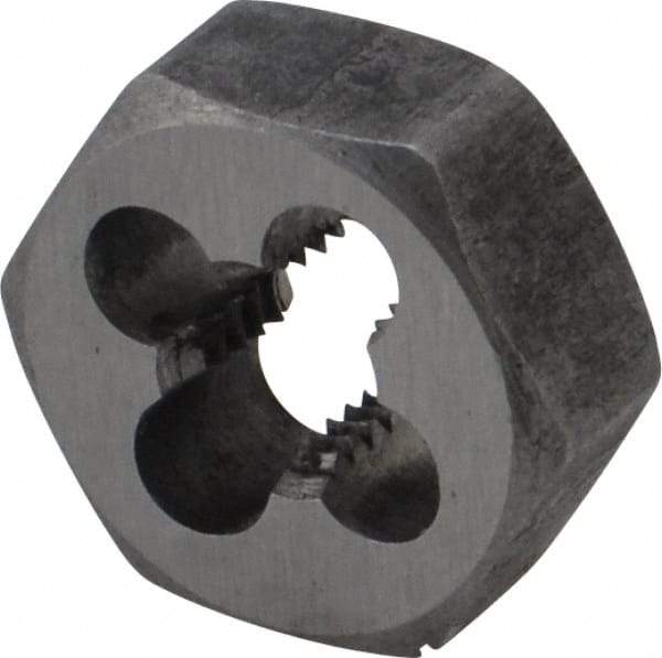 Interstate - 1/4-28 UNF Thread, 19/32" Hex, Left Hand Thread, Hex Rethreading Die - Carbon Steel, 1/4" Thick - Exact Tool & Supply