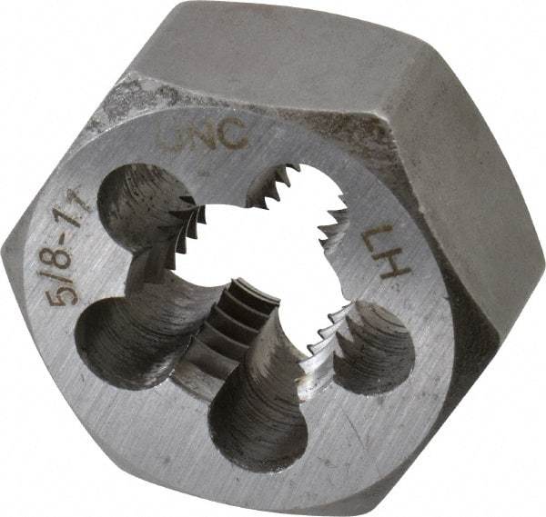 Interstate - 5/8-11 UNC Thread, 1-1/4" Hex, Left Hand Thread, Hex Rethreading Die - Carbon Steel, 5/8" Thick - Exact Tool & Supply