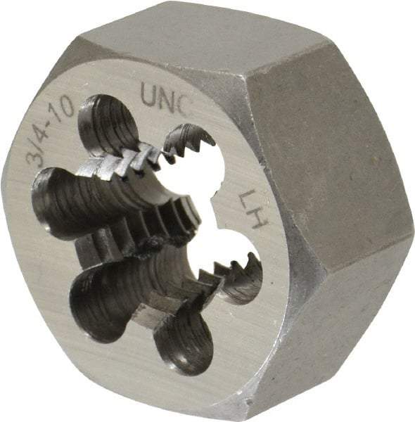 Interstate - 3/4-10 UNC Thread, 1-7/16" Hex, Left Hand Thread, Hex Rethreading Die - Carbon Steel, 3/4" Thick - Exact Tool & Supply