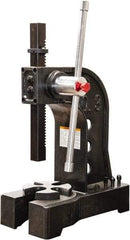 Palmgren - 1-1/2" Ram, 6-1/4" Throat Depth, 3 Ton Manual Arbor Press - 12-1/2" Max Work Height x 12-1/2" Max Work Width, Single Leverage, 7-7/8" Base Width x 18" Base Depth - Exact Tool & Supply