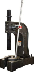 Palmgren - 1-3/4" Ram, 8-3/8" Throat Depth, 4 Ton Manual Arbor Press - 15-3/4" Max Work Height x 16-3/4" Max Work Width, Single Leverage, 9-1/4" Base Width x 21-1/4" Base Depth - Exact Tool & Supply
