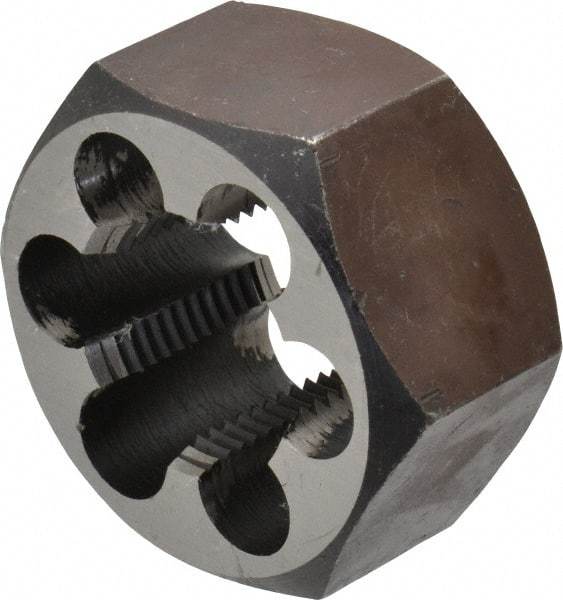 Interstate - 1-14 UNS Thread, 1-13/16" Hex, Right Hand Thread, Hex Rethreading Die - Carbon Steel, 1" Thick - Exact Tool & Supply