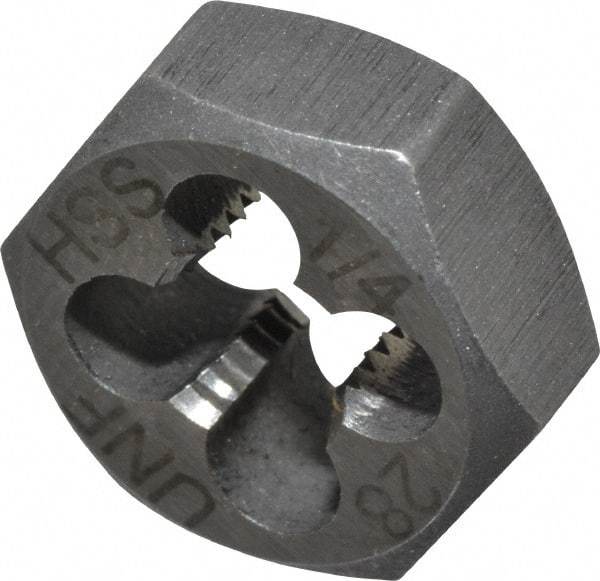 Interstate - 1/4-28 UNF Thread, 19/32" Hex, Right Hand Thread, Hex Rethreading Die - High Speed Steel, 1/4" Thick - Exact Tool & Supply