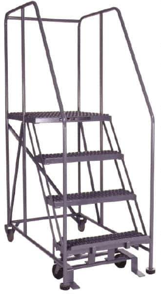 PW Platforms - 4 Step, 70 Inch Overall Height, Grip Strut Tread, Rolling Safety Ladder - 600 Lb. Load Capacity, 40 Inch Platform Height, 40 Inch Base Width x 52 Inch Base Depth - Exact Tool & Supply