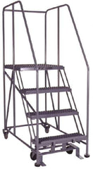 PW Platforms - 4 Step, 70 Inch Overall Height, Grip Strut Tread, Rolling Safety Ladder - 600 Lb. Load Capacity, 40 Inch Platform Height, 40 Inch Base Width x 52 Inch Base Depth - Exact Tool & Supply