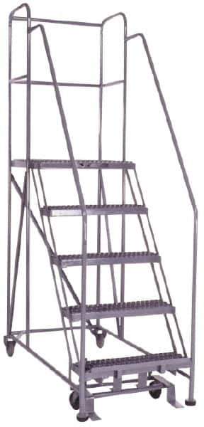 PW Platforms - 5 Step, 86 Inch Overall Height, Grip Strut Tread, Rolling Safety Ladder - 600 Lb. Load Capacity, 50 Inch Platform Height, 26 Inch Base Width x 60 Inch Base Depth - Exact Tool & Supply