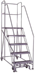 PW Platforms - 5 Step, 86 Inch Overall Height, Grip Strut Tread, Rolling Safety Ladder - 600 Lb. Load Capacity, 50 Inch Platform Height, 26 Inch Base Width x 60 Inch Base Depth - Exact Tool & Supply