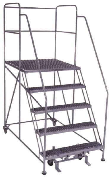 PW Platforms - 5 Step, 86 Inch Overall Height, Grip Strut Tread, Rolling Safety Ladder - 600 Lb. Load Capacity, 50 Inch Platform Height, 40 Inch Base Width x 67 Inch Base Depth - Exact Tool & Supply