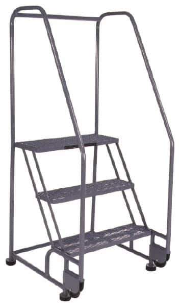PW Platforms - 3 Step, 60 Inch Overall Height, Grip Strut Tread, Tilt and Roll Safety Ladder - 350 Lb. Load Capacity, 30 Inch Platform Height, 28 Inch Base Width x 30 Inch Base Depth - Exact Tool & Supply