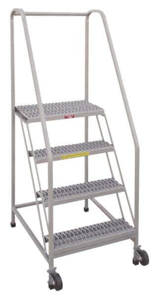 PW Platforms - 4 Step, 70 Inch Overall Height, Grip Strut Tread, Tilt and Roll Safety Ladder - 350 Lb. Load Capacity, 40 Inch Platform Height, 28 Inch Base Width x 37 Inch Base Depth - Exact Tool & Supply