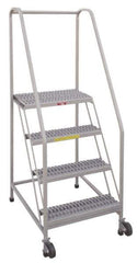 PW Platforms - 5 Step, 80 Inch Overall Height, Grip Strut Tread, Tilt and Roll Safety Ladder - 350 Lb. Load Capacity, 50 Inch Platform Height, 28 Inch Base Width x 43 Inch Base Depth - Exact Tool & Supply