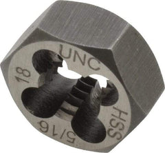 Interstate - 5/16-18 UNC Thread, 11/16" Hex, Right Hand Thread, Hex Rethreading Die - High Speed Steel, 5/16" Thick - Exact Tool & Supply