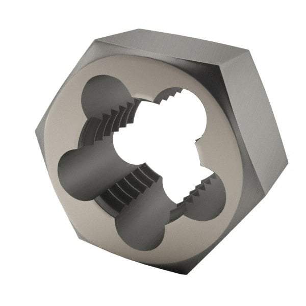 Interstate - 1/2-13 UNC Thread, 1-1/16" Hex, Right Hand Thread, Hex Rethreading Die - High Speed Steel, 1/2" Thick - Exact Tool & Supply