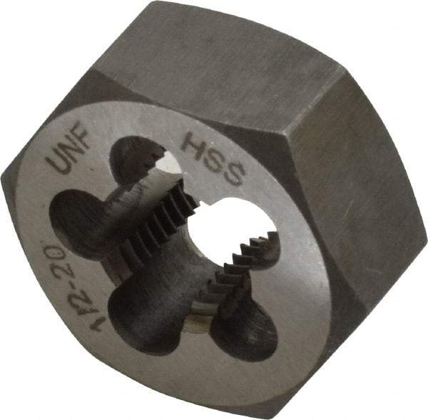 Interstate - 1/2-20 UNF Thread, 1-1/16" Hex, Right Hand Thread, Hex Rethreading Die - High Speed Steel, 1/2" Thick - Exact Tool & Supply