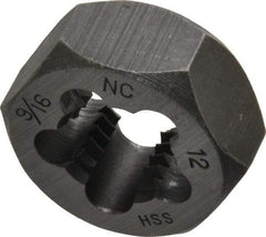 Interstate - 9/16-12 UNC Thread, 1-1/16" Hex, Right Hand Thread, Hex Rethreading Die - High Speed Steel, 1/2" Thick - Exact Tool & Supply
