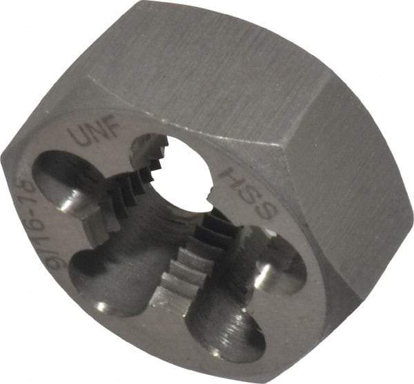 Interstate - 9/16-18 UNF Thread, 1-1/16" Hex, Right Hand Thread, Hex Rethreading Die - High Speed Steel, 1/2" Thick - Exact Tool & Supply