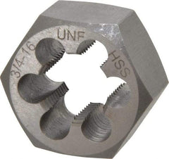 Interstate - 3/4-16 UNF Thread, 1-7/16" Hex, Right Hand Thread, Hex Rethreading Die - High Speed Steel, 3/4" Thick - Exact Tool & Supply