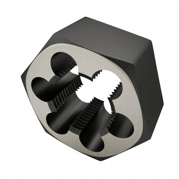 Interstate - 1-14 UNS Thread, 1-13/16" Hex, Right Hand Thread, Hex Rethreading Die - High Speed Steel, 1" Thick - Exact Tool & Supply