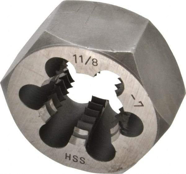 Interstate - 1-1/8 - 7 UNC Thread, 2" Hex, Right Hand Thread, Hex Rethreading Die - High Speed Steel, 1" Thick - Exact Tool & Supply