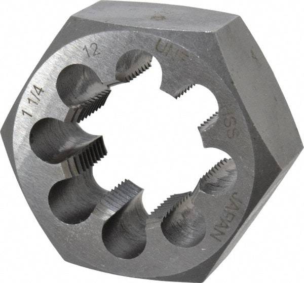Interstate - 1-1/4 - 12 UNF Thread, 2-3/16" Hex, Right Hand Thread, Hex Rethreading Die - High Speed Steel, 1" Thick - Exact Tool & Supply