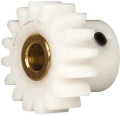 Made in USA - 24 Pitch, 0.667" Pitch Diam, 3/4" OD, 16 Tooth Spur Gear - 1/4" Face Width, 3/16" Bore Diam, 31/64" Hub Diam, 20° Pressure Angle, Acetal - Exact Tool & Supply