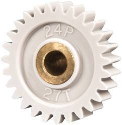 Made in USA - 24 Pitch, 1-1/8" Pitch Diam, 1.208" OD, 27 Tooth Spur Gear - 1/4" Face Width, 1/4" Bore Diam, 5/8" Hub Diam, 20° Pressure Angle, Acetal - Exact Tool & Supply