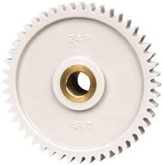 Made in USA - 24 Pitch, 2" Pitch Diam, 2.083" OD, 48 Tooth Spur Gear - 1/4" Face Width, 5/16" Bore Diam, 43/64" Hub Diam, 20° Pressure Angle, Acetal - Exact Tool & Supply