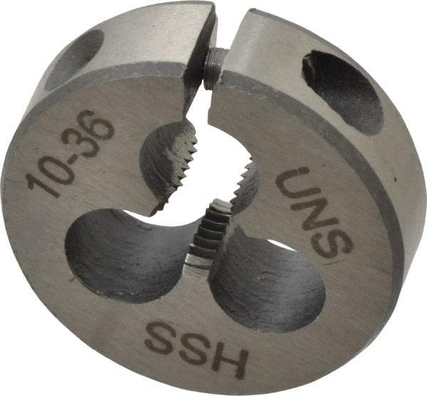 Interstate - #10-36 UNS Thread, 13/16" Outside Diam High Speed Steel Round Die - Right Hand Thread, Adjustable - Exact Tool & Supply