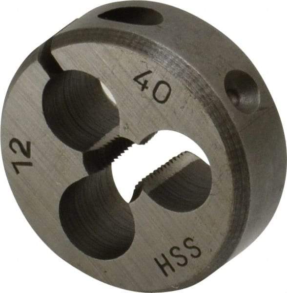 Interstate - #12-40 Thread, 1" Outside Diam High Speed Steel Round Die - Right Hand Thread, Adjustable - Exact Tool & Supply