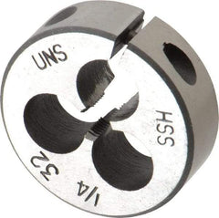 Interstate - 1/4-32 UNEF Thread, 1-1/2" Outside Diam High Speed Steel Round Die - Right Hand Thread, Adjustable - Exact Tool & Supply