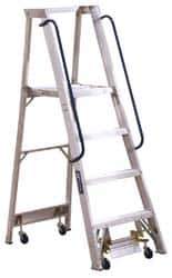 Louisville - 48" 4 Step Ladder - Rolling Platform Ladder, 300 Lb Capacity, 4" Platform Height, 24-1/4" Base Width x 44-3/4" Base Depth - Exact Tool & Supply