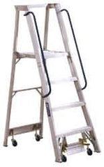 Louisville - 48" 4 Step Ladder - Rolling Platform Ladder, 300 Lb Capacity, 4" Platform Height, 24-1/4" Base Width x 44-3/4" Base Depth - Exact Tool & Supply