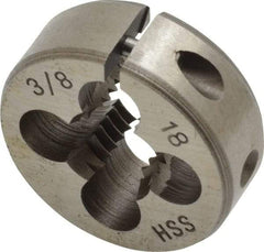 Interstate - 3/8-18 NPT/NPTF Thread, Adjustable HSS Pipe Die - 1" Outside Diam, High Speed Steel, Right Hand Thread - Exact Tool & Supply