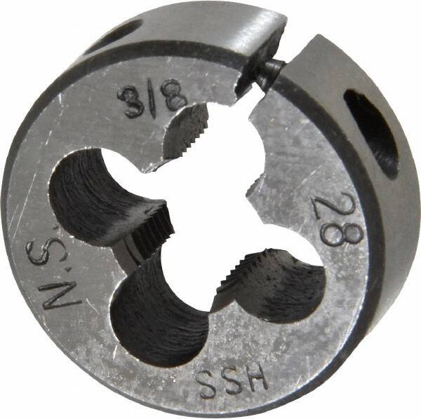 Interstate - 3/8-28 UNS Thread, 1" Outside Diam High Speed Steel Round Die - Right Hand Thread, Adjustable - Exact Tool & Supply