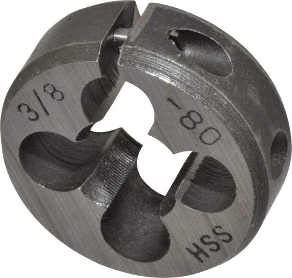 Interstate - 3/8-80 Thread, 1" Outside Diam High Speed Steel Round Die - Right Hand Thread, Adjustable - Exact Tool & Supply