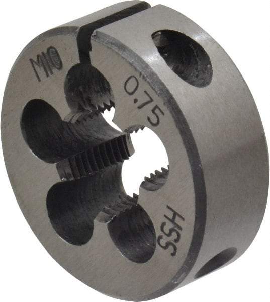 Interstate - M10x0.75 Metric Fine Thread, 1" Outside Diam High Speed Steel Round Die - Right Hand Thread, Adjustable - Exact Tool & Supply