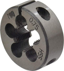 Interstate - M10x0.75 Metric Fine Thread, 1" Outside Diam High Speed Steel Round Die - Right Hand Thread, Adjustable - Exact Tool & Supply