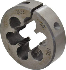 Interstate - M22x1.00 Metric Fine Thread, 2" Outside Diam High Speed Steel Round Die - Right Hand Thread, Adjustable - Exact Tool & Supply