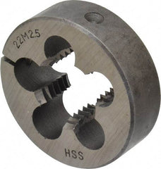 Interstate - M22x2.50 Metric Coarse Thread, 2" Outside Diam High Speed Steel Round Die - Right Hand Thread, Adjustable - Exact Tool & Supply