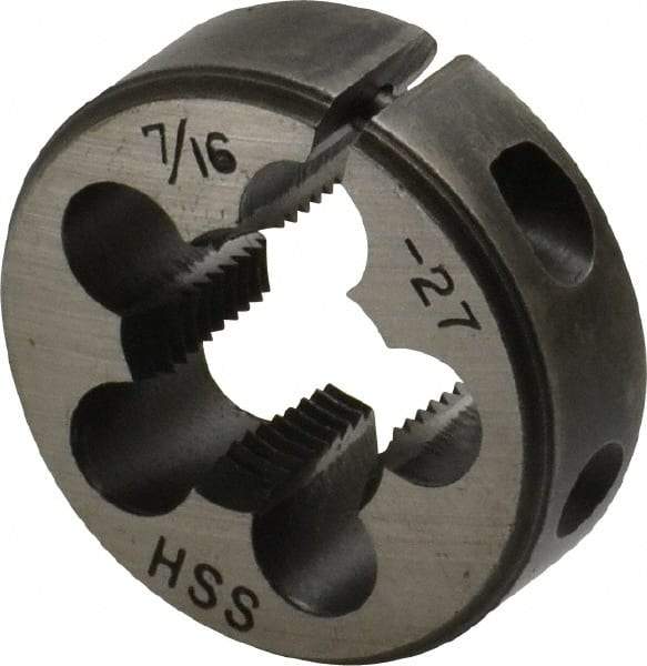 Interstate - 7/16-27 UNS Thread, 1" Outside Diam High Speed Steel Round Die - Right Hand Thread, Adjustable - Exact Tool & Supply