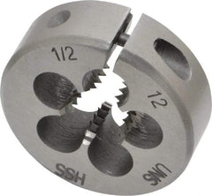 Interstate - 1/2-12 UNS Thread, 1-1/2" Outside Diam High Speed Steel Round Die - Right Hand Thread, Adjustable - Exact Tool & Supply