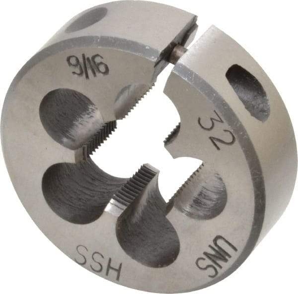 Interstate - 9/16-32 UNS Thread, 1-1/2" Outside Diam High Speed Steel Round Die - Right Hand Thread, Adjustable - Exact Tool & Supply