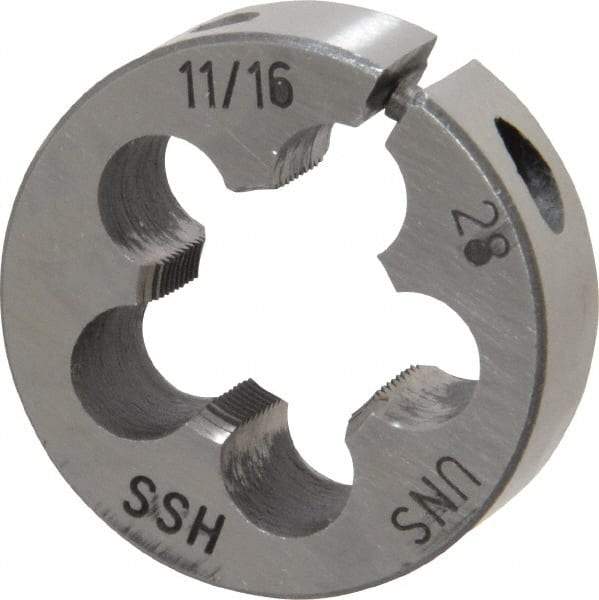 Interstate - 11/16-28 UNS Thread, 1-1/2" Outside Diam High Speed Steel Round Die - Right Hand Thread, Adjustable - Exact Tool & Supply