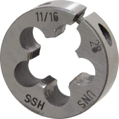Interstate - 11/16-28 UNS Thread, 1-1/2" Outside Diam High Speed Steel Round Die - Right Hand Thread, Adjustable - Exact Tool & Supply