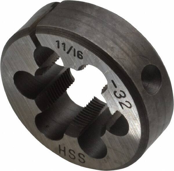 Interstate - 11/16-32 UNS Thread, 1-1/2" Outside Diam High Speed Steel Round Die - Right Hand Thread, Adjustable - Exact Tool & Supply