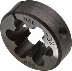 Interstate - 11/16-32 UNS Thread, 1-1/2" Outside Diam High Speed Steel Round Die - Right Hand Thread, Adjustable - Exact Tool & Supply