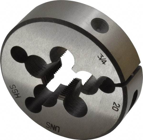 Interstate - 3/4-20 UNEF Thread, 2-1/2" Outside Diam High Speed Steel Round Die - Right Hand Thread, Adjustable - Exact Tool & Supply