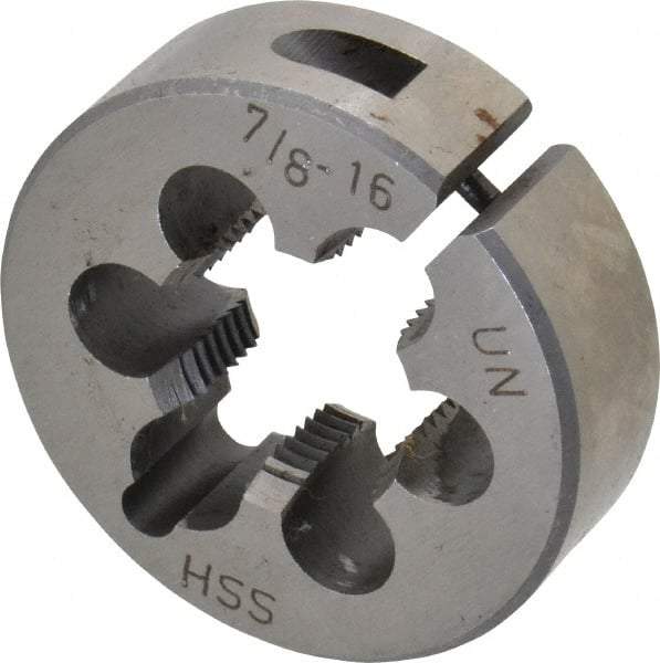 Interstate - 7/8-16 UNS Thread, 2" Outside Diam High Speed Steel Round Die - Right Hand Thread, Adjustable - Exact Tool & Supply