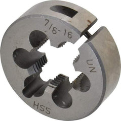 Interstate - 7/8-16 UNS Thread, 2" Outside Diam High Speed Steel Round Die - Right Hand Thread, Adjustable - Exact Tool & Supply